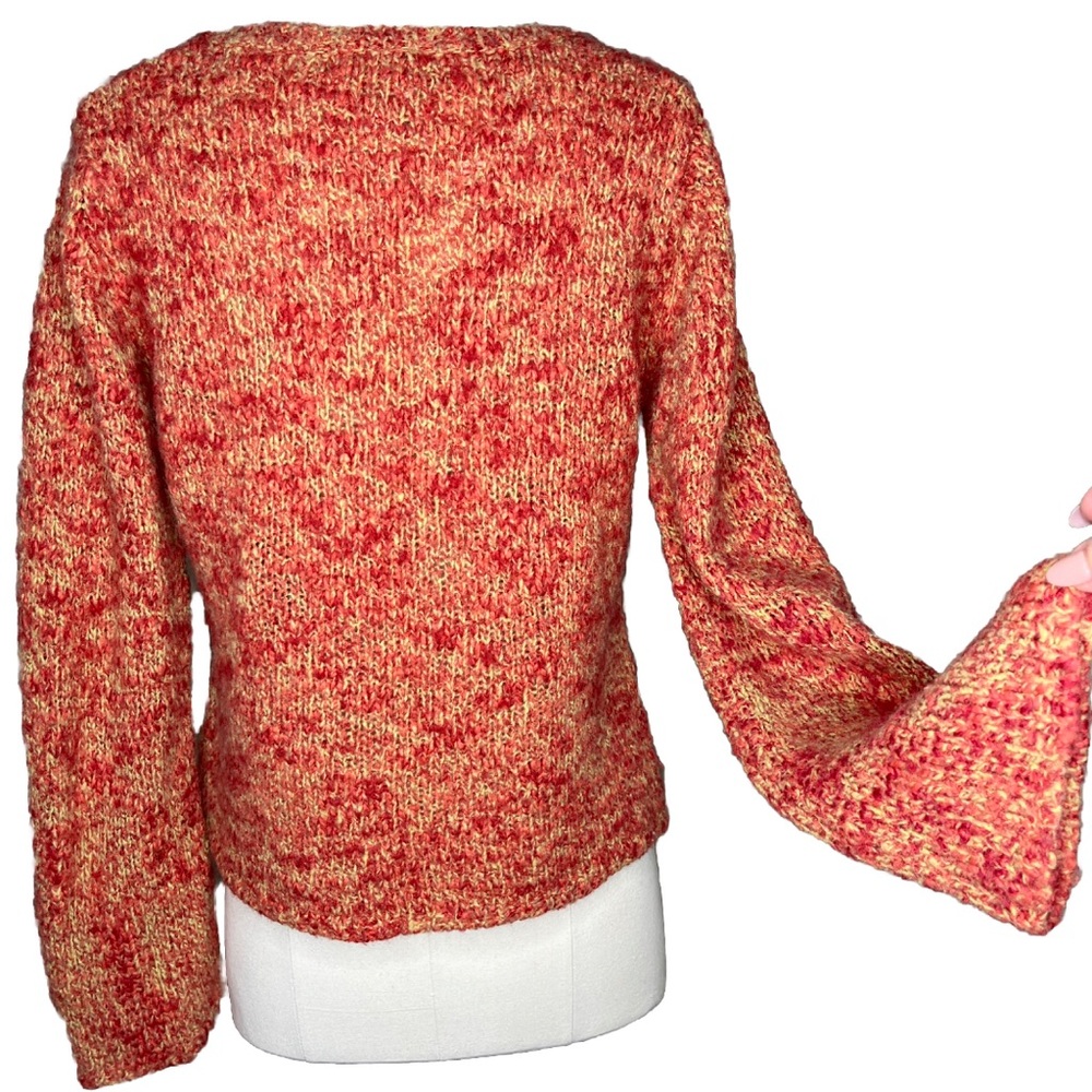 Royal Robbins Red Multi V-Neck Sweater Size S Pullover Flare Arm Stretch Knit - Picture 5 of 10